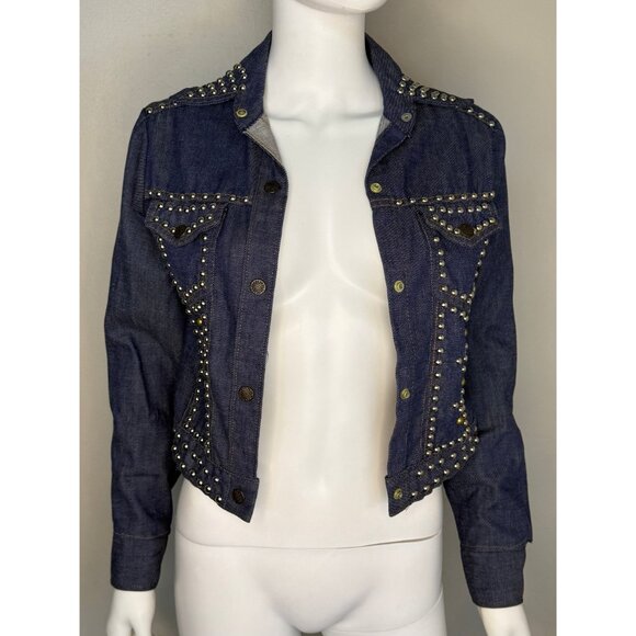 Vintage 1970s Studded Denim Jacket, Size XXS, Blue Jean Trucker Type 3 - Picture 3 of 7